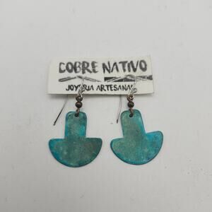 Cobre Nativo Native Copper Earrings Blue Patina Geometric Dangle Artisan Boho